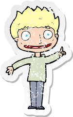 retro distressed sticker of a cartoon happy boy
