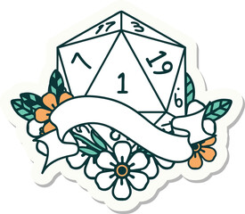 natural one d20 dice roll sticker