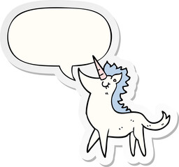 cartoon unicorn and speech bubble sticker