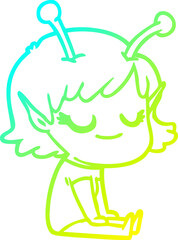 cold gradient line drawing smiling alien girl cartoon