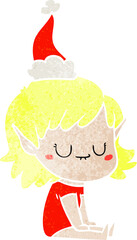happy retro cartoon of a elf girl wearing santa hat