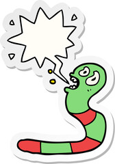 cartoon frightened worm and speech bubble sticker