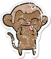 distressed sticker of a funny cartoon monkey
