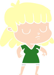 flat color style cartoon indifferent woman