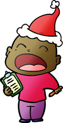 gradient cartoon of a shouting bald man wearing santa hat