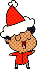 laughing comic book style illustration of a man wearing santa hat