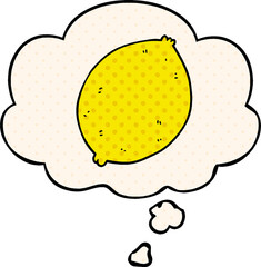 cartoon lemon and thought bubble in comic book style
