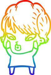 rainbow gradient line drawing cartoon woman