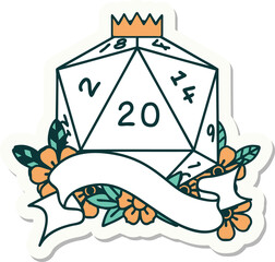 natural twenty D20 dice roll sticker