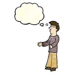 cartoon curious man with thought bubble