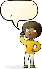 cartoon boy with idea with speech bubble