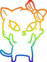 rainbow gradient line drawing cartoon cat