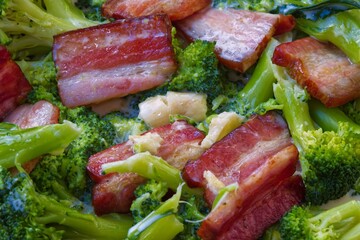Healthy and delicious freshly home made broccoli salad with bacon.