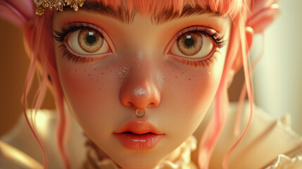 Close-Up of Cartoon Girl with Big Shiny Eyes