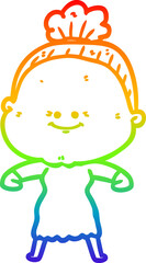 rainbow gradient line drawing cartoon happy old woman