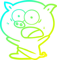 cold gradient line drawing shocked cartoon pig sitting down