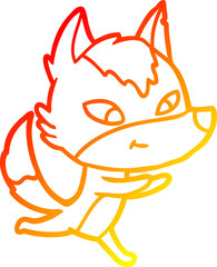 warm gradient line drawing friendly cartoon wolf running