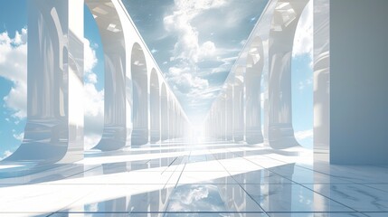 White Room With Columns and Sky Background