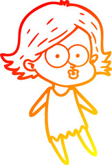 warm gradient line drawing cartoon girl pouting