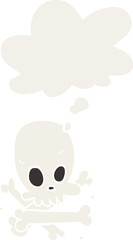 cartoon skull and bones and thought bubble in retro style
