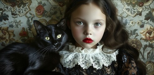 Little Girl with Black Cat