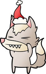 angry wolf gradient cartoon of a wearing santa hat