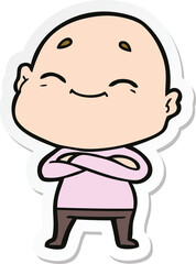 sticker of a happy cartoon bald man