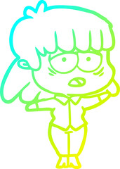 cold gradient line drawing cartoon tired woman