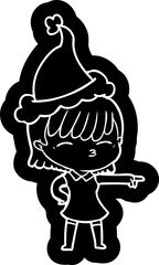 cartoon icon of a woman wearing santa hat