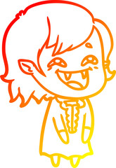 warm gradient line drawing cartoon laughing vampire girl