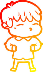 warm gradient line drawing cartoon curious boy