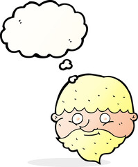 cartoon bearded man with thought bubble