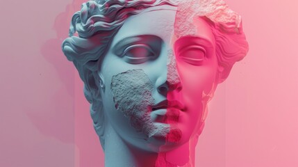 Pink and White Sculpture of a Woman's Face