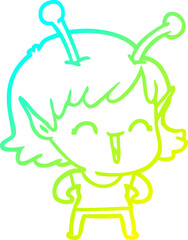 cold gradient line drawing cartoon alien girl laughing