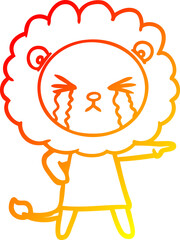 warm gradient line drawing cartoon crying lion wearing dress