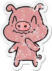 distressed sticker of a nervous cartoon pig