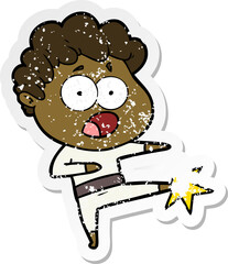 distressed sticker of a cartoon man gasping in surprise