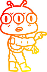 warm gradient line drawing cartoon three eyed alien