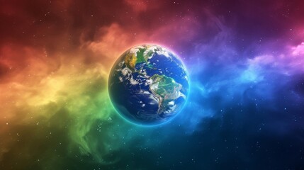 Obraz na płótnie Canvas Earth in the Center of a Rainbow-Colored Space