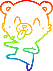 rainbow gradient line drawing rude cartoon dancing polar bear sticking out tongue