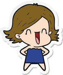 sticker of a cartoon happy woman