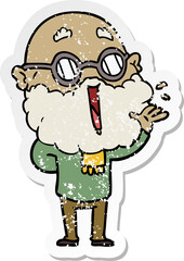 distressed sticker of a cartoon joyful man with beard