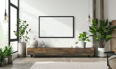 Mock up poster frame in modern living room