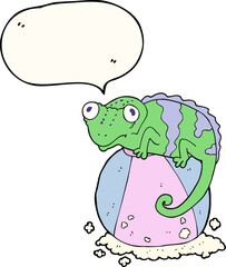 speech bubble cartoon chameleon on ball