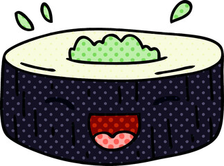 quirky comic book style cartoon happy sushi