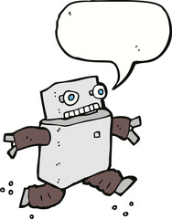 cartoon running robot with speech bubble