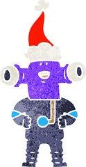 friendly retro cartoon of a alien wearing santa hat