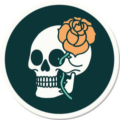tattoo style sticker of a skull and rose
