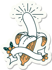 sticker of tattoo style peeled banana