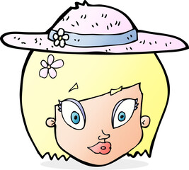 cartoon woman wearing summer hat